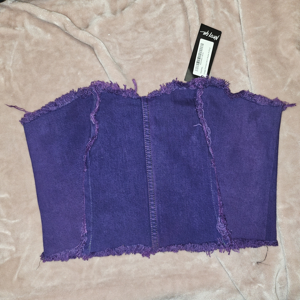 Vintage Purple Frayed Denim Tube Top